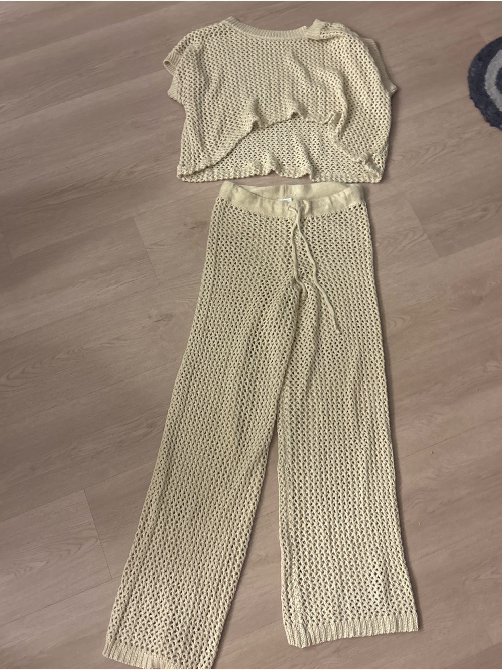 Source Unknown Cream Crochet Knit Two-Piece Set